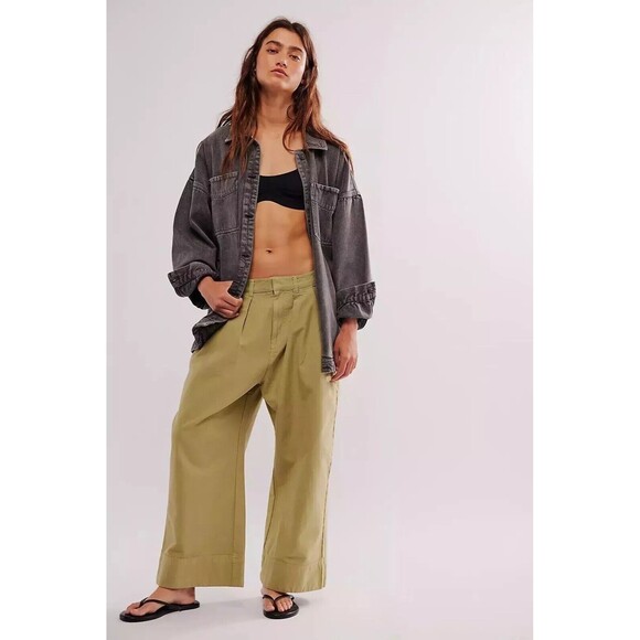 Free People Sweet Talk Chino Trousers Pants Mid-Rise Cropped Wide Leg XS 279308